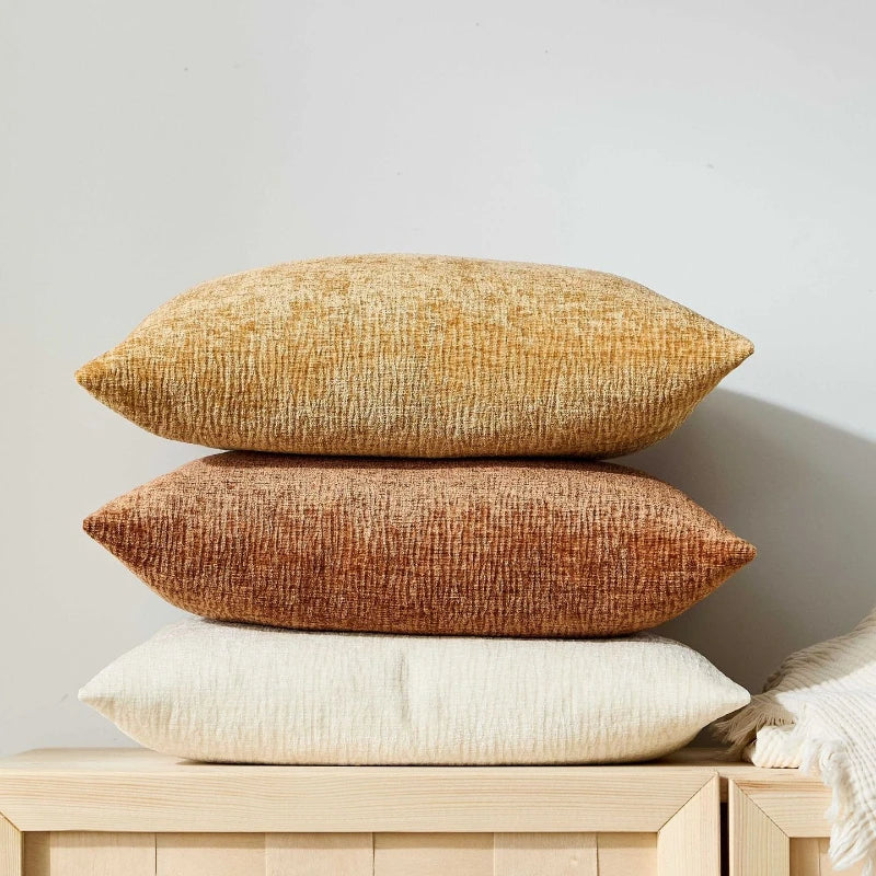 Beige Chenille Cushion Cover with Hidden Zipper
