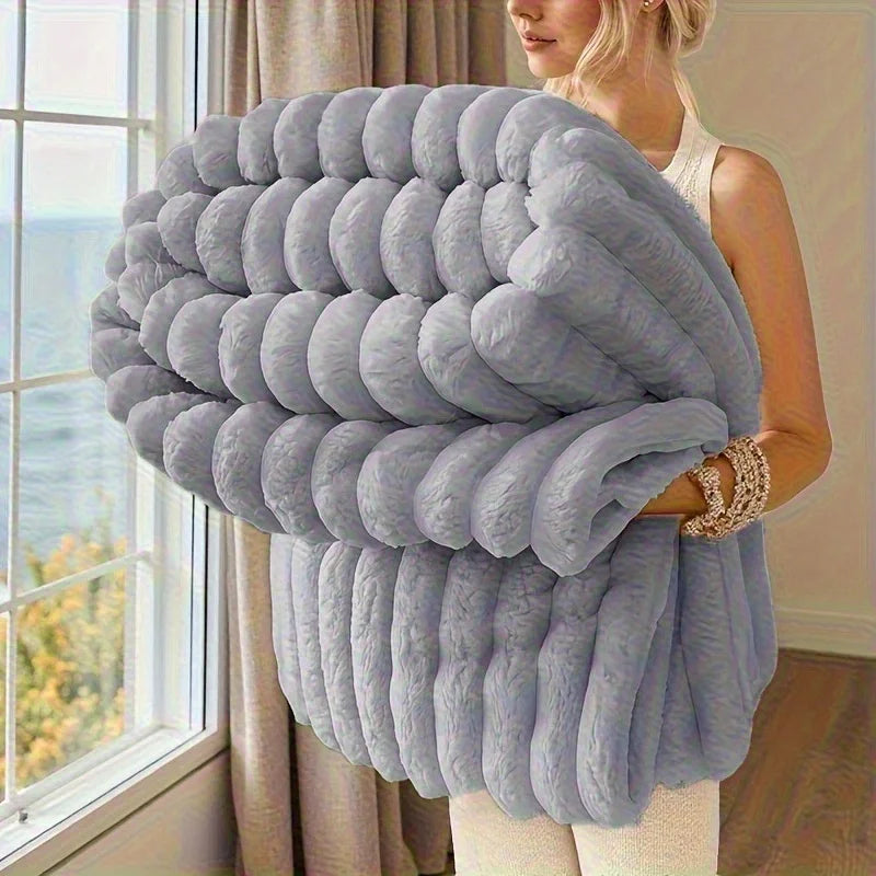 ROSEKIND Blankets 3 Size for Bed, 302GSM Soft & Warm Fleece Blanket Decorative and Giftable 3D Striped Fluffy Throw Blankets