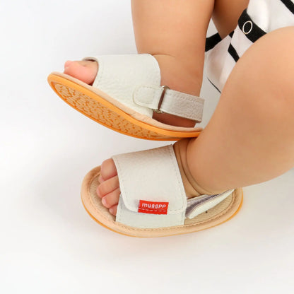 Classic Leather Baby Sandals Baby Boys Baby Girls Non-slip Solid Color Bow Baby Walking Soft Rubber Bottom Hundred Garden Shoes