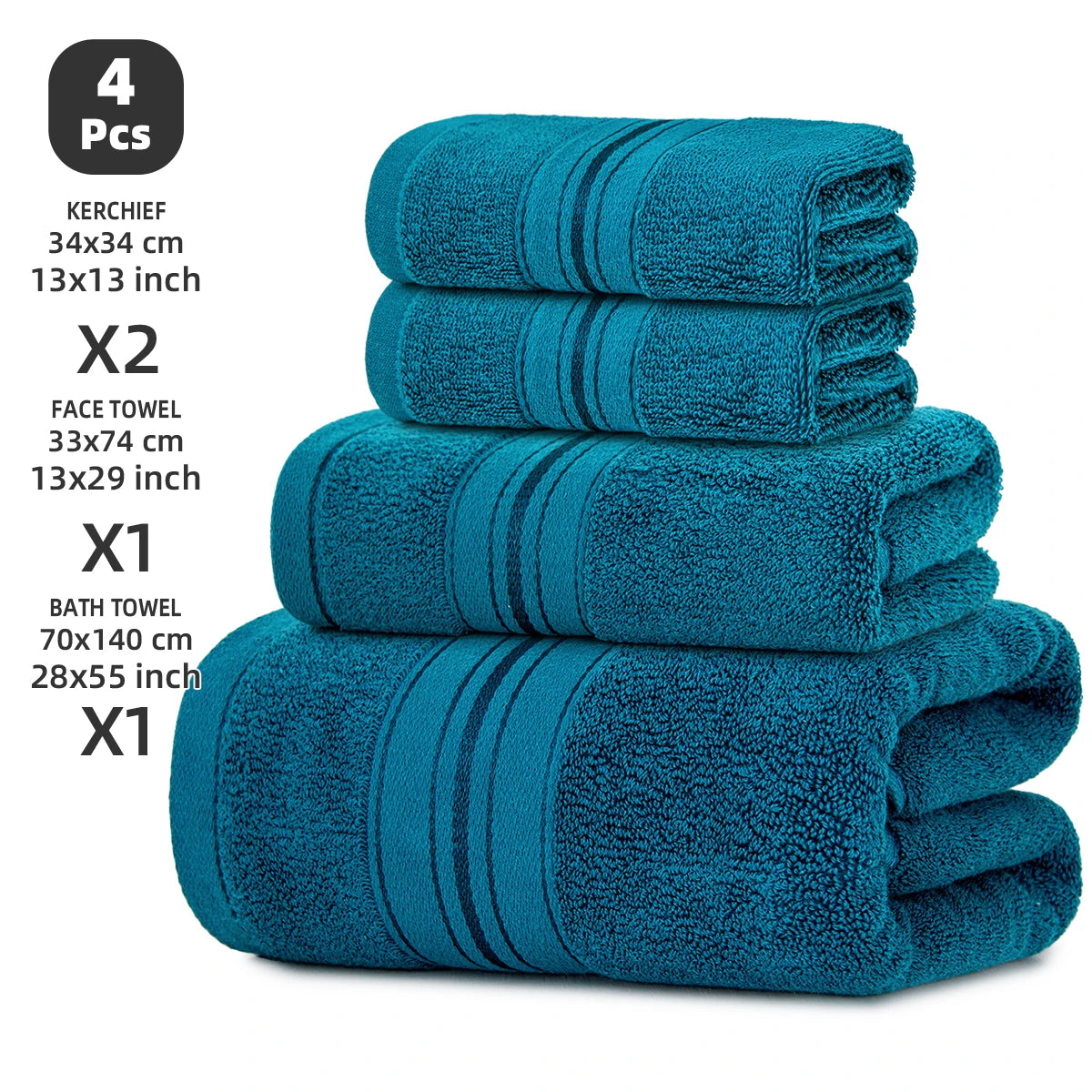 4-Piece Luxury Pure Cotton Bath Towel Set, 1 Bath Towel + 1 Face Towel