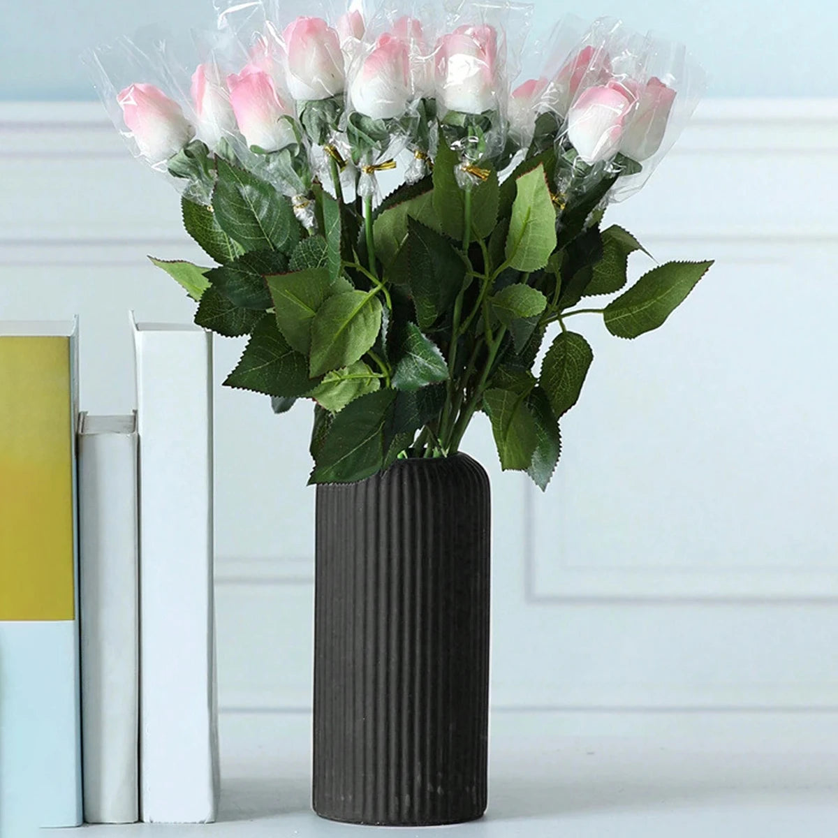 Striped Ceramic-Look Vase — Lightweight Decorative Flower Vase for Home & Floral Display