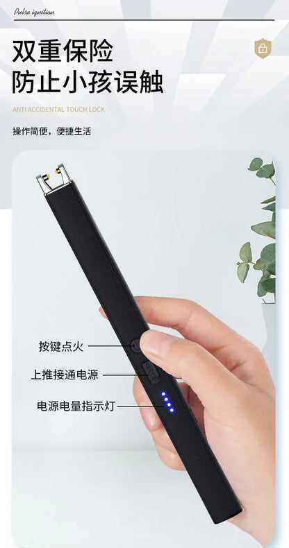 Windproof USB Electric Lighter with Safety Lock & LED Battery Display