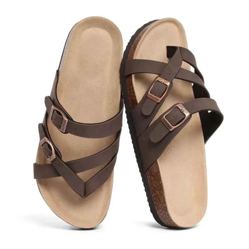 Crestar Women's Clogs Sandals Summer Slip On Slides Cork Footbed Sandals With Adjustable Buckle Lady Soft Casual Beach Slippers