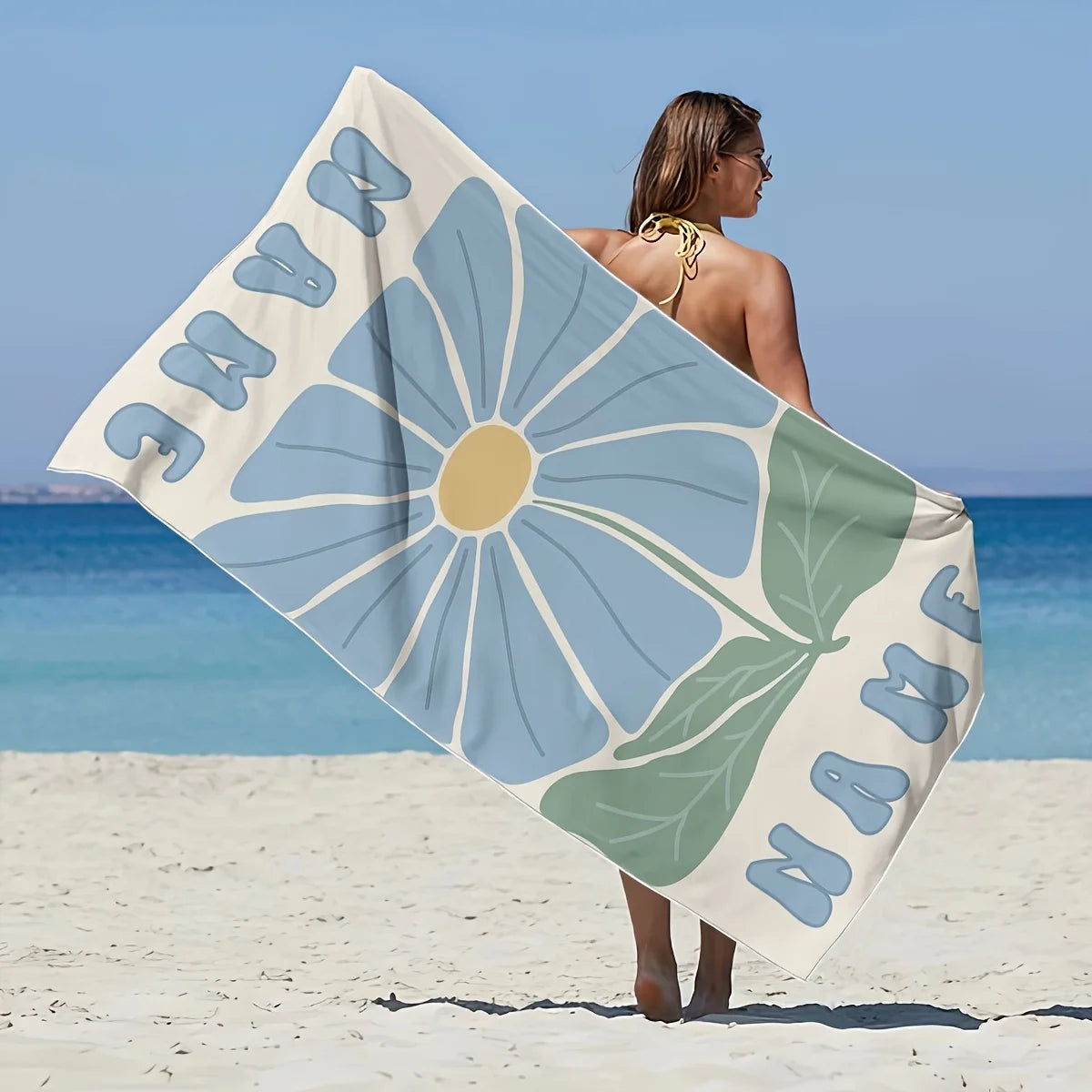 Personalized Flowers Beach Towel — Custom Name & Logo Gift