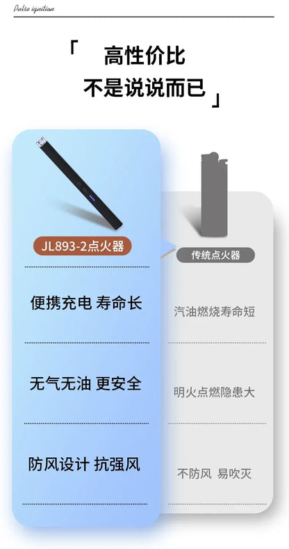 Windproof USB Electric Lighter with Safety Lock & LED Battery Display
