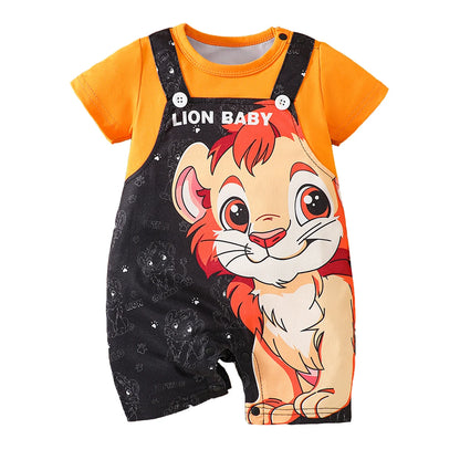 Cartoon Lion Print Short Sleeve Baby Romper
