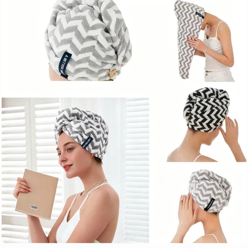 Striped Quick-Dry Towel Bag with Hair Cap — Bathroom Essential