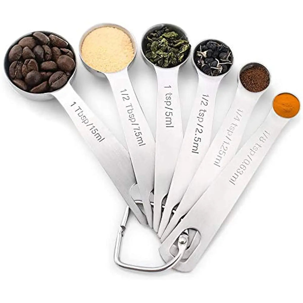 6 in 1 Measuring Spoon Stainless Steel Seasoning Coffee Tea Premium Stackable Bakery Tool with Scale Kitchen Supplies