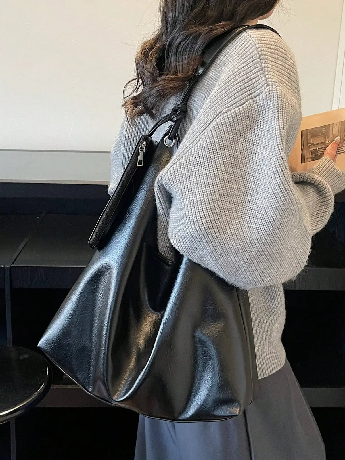 Large Capacity Solid Color Shoulder & Tote Bag