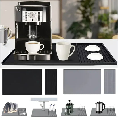 2-in-1 Silicone Coffee Bar Mat XX-Large 60x40cm | Non-Slip Heat Resistant Counter Protector