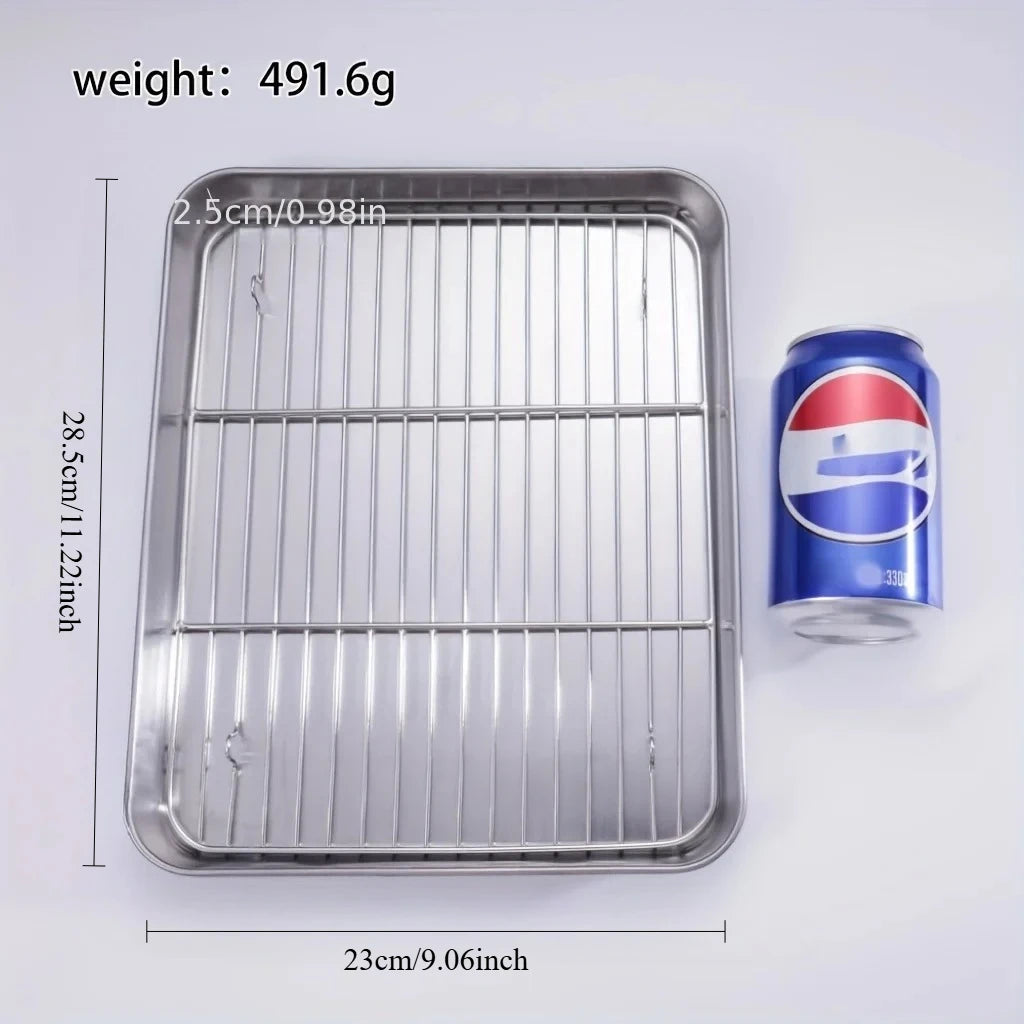 304 Stainless Steel Fruit Cake BBQ Tray Removable Cooling Rack Nonstick Barbecue Tray Square Baking Plate Kitchen Baking Tray
