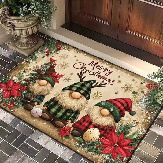Merry Christmas Door Mat Printed Decoration Flannel Carpet Mat Door Mat Absorbent Foot Mat Small Foot Mat Machine Washable Decor