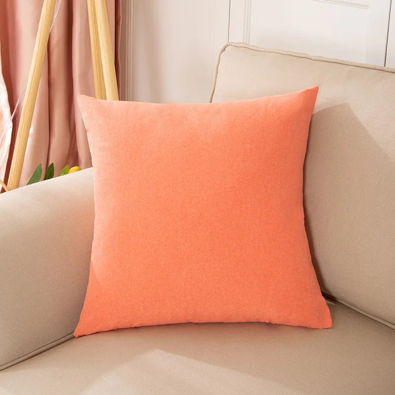 Solid-Color Cotton-Linen Cushion Cover