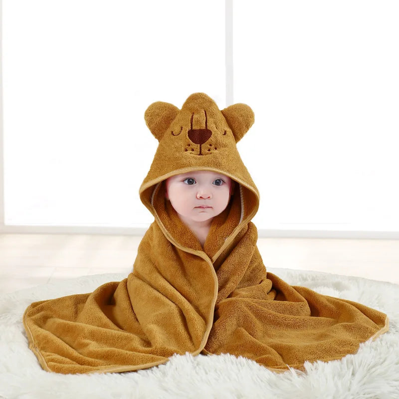 Gray Hooded Coral Fleece Bath Towel Blanket