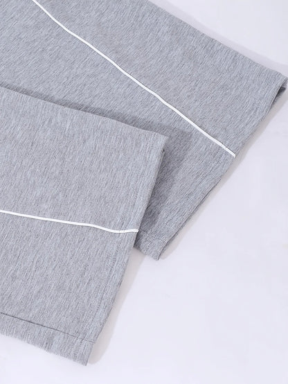 Kids Girls Contrast Line Drawstring Waist Baggy Wide Leg Heather Gray Casual Sport Sweatpants