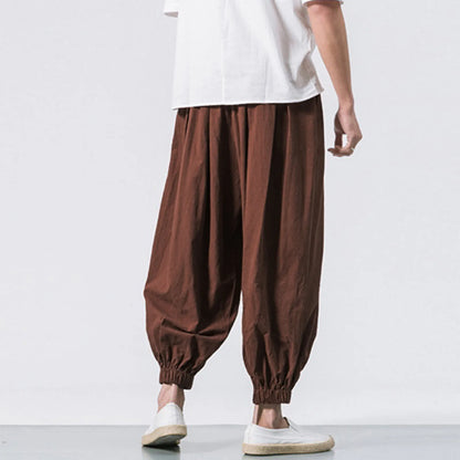 Men's Oversize Linen Harem Pants — Loose Wide Leg Casual Sweatpants Plus Size