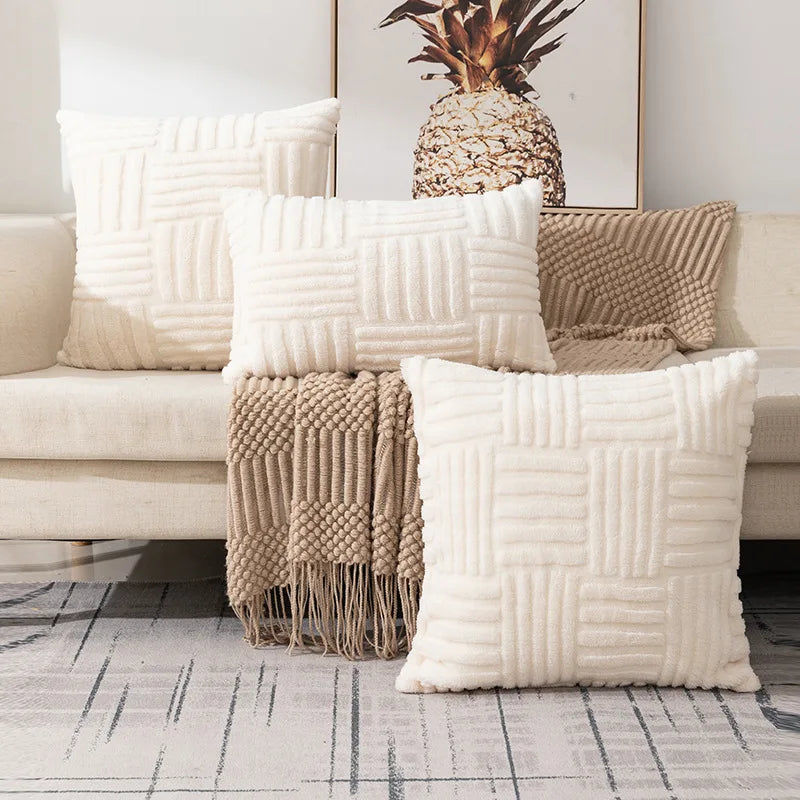 Boho Faux Fur Plush Throw Pillow Cover, Grey