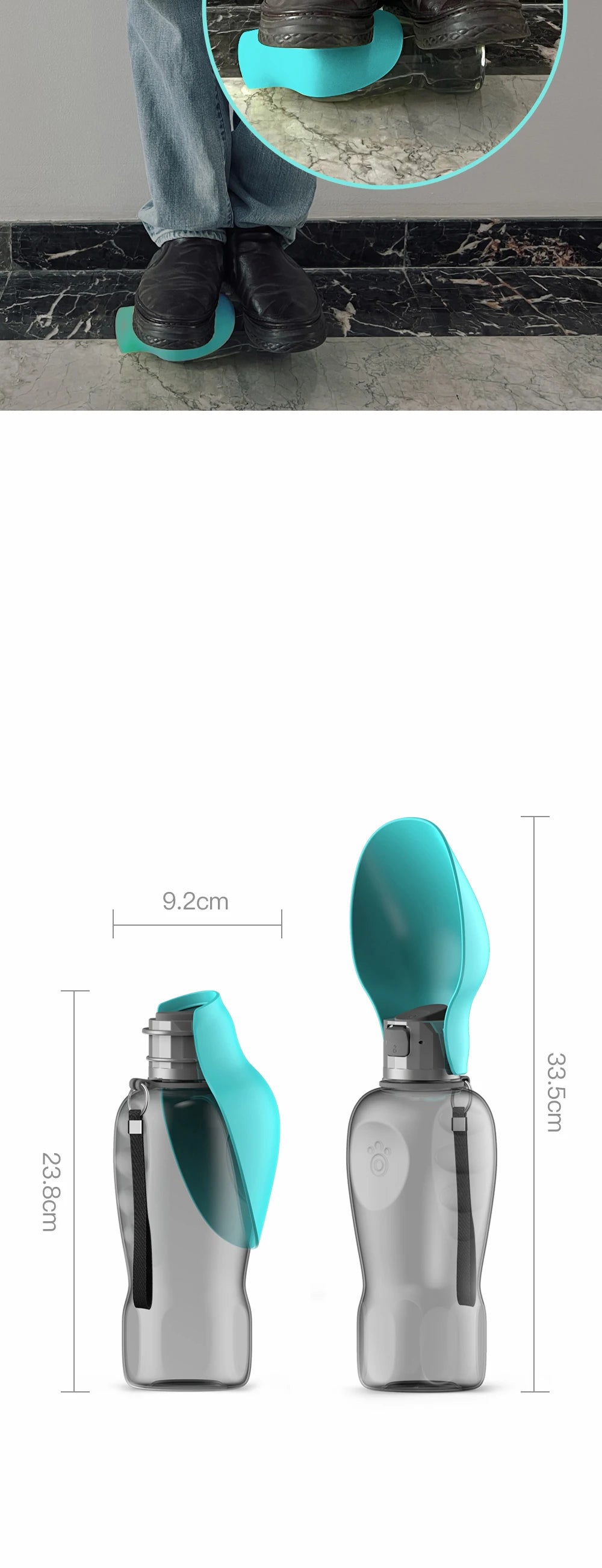 800ml Portable Dog Water Bottle with Fold-Out Bowl