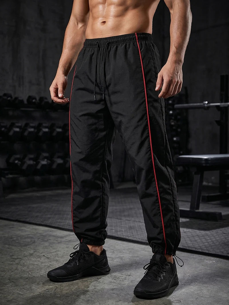 Men's Trendy Sporty Pants with Lines Gym Workout Running Trousers with Side Pockets Athletic Quick-Dry Breathable Sweatpants