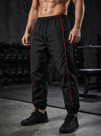 Men's Trendy Sporty Pants with Lines Gym Workout Running Trousers with Side Pockets Athletic Quick-Dry Breathable Sweatpants