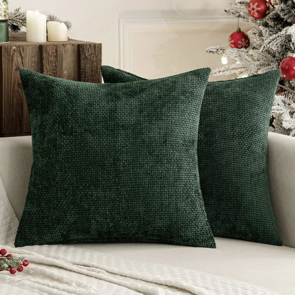 Dark Green Chenille Decorative Cushion Cover