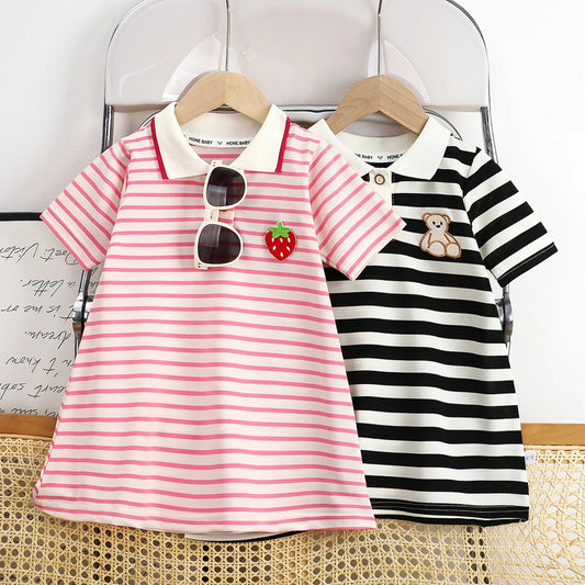 Striped Strawberry Print Girls Summer Dress