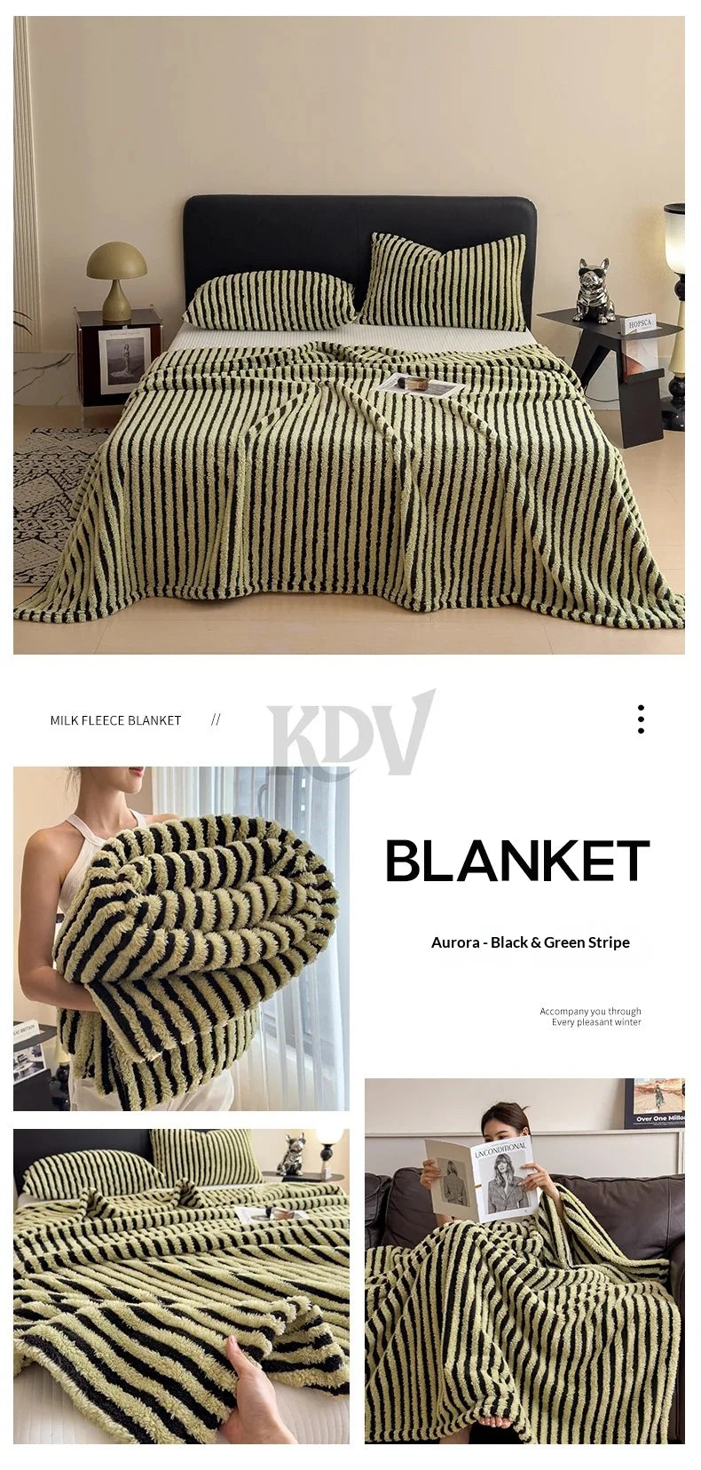 Imitation Rabbit Plush Striped Blanket Fluffy Soft Fleece Throw Blanket for Sofa Single Double Spring Autumn Warm Bed Blankets