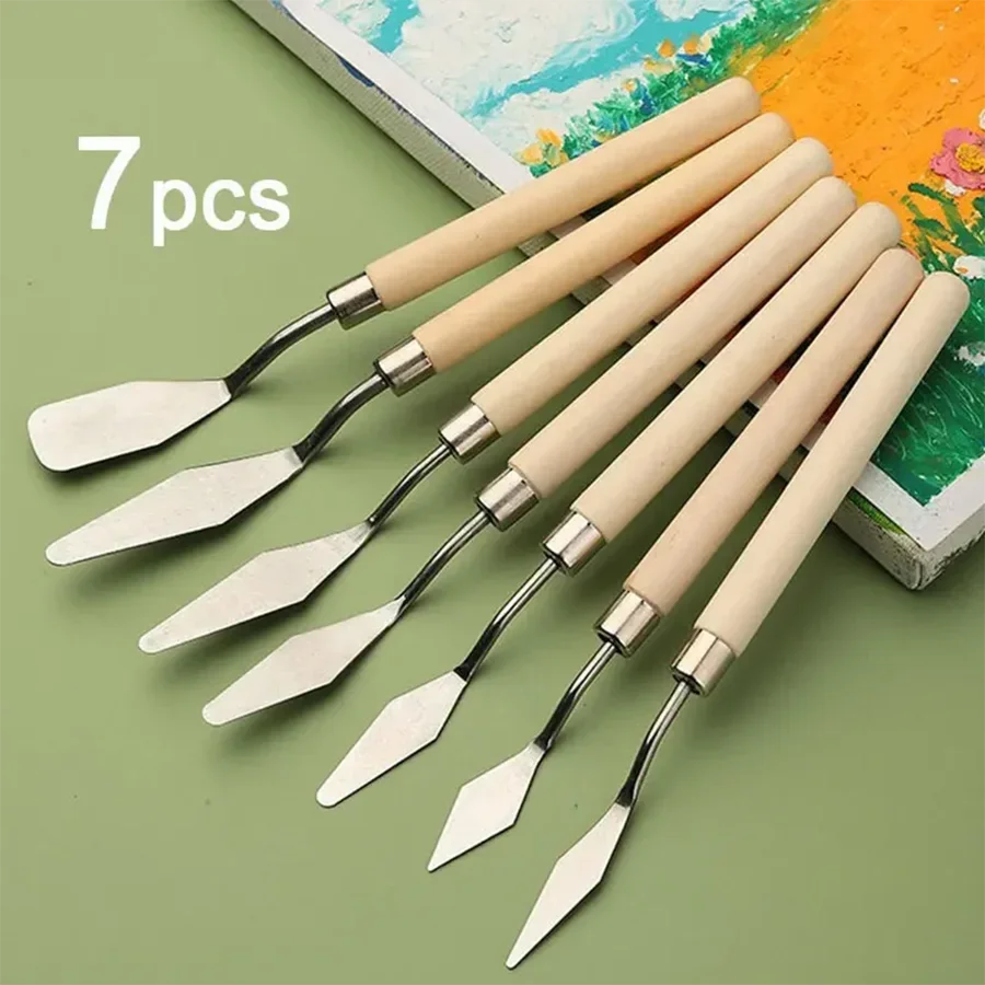7Pcs/set Fondant Cake Spatula Cream Mixing Mini Knife Scraper Redwood Pole Art Crafts Oil Tools Painting Or Kitchen Accessories