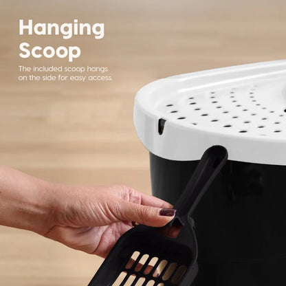 Large Top Entry Cat Litter Box — Litter Catching Lid, Scoop & Enclosed Design for Easy Cleanup