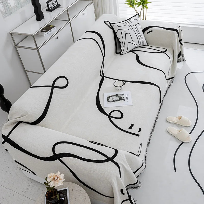 Black Line Chenille Sofa Cover Cloth Sofa Blanket Cover Full Cover Universal Couch Towel Cover Dust Proof Sofa Cushion Cover
