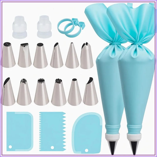 Kit de décoration de gâteaux 21 pièces | Ensemble de douilles et de poches à douille réutilisables en silicone