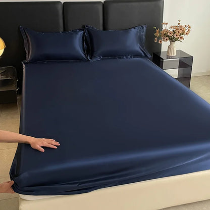 Solid Color Fashion Satin Fitted Sheet Rayon Mattress Cover with Elastic Band Bed Sheet for Bedding 140x200 160x200 180x200cm