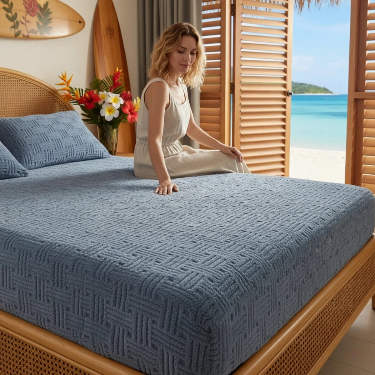 Waffle Cross Stripe Fitted Sheet, Deep Pocket, Soft