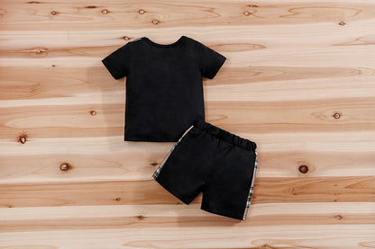 Checked Bear Print Tee & Shorts 2-Piece Set