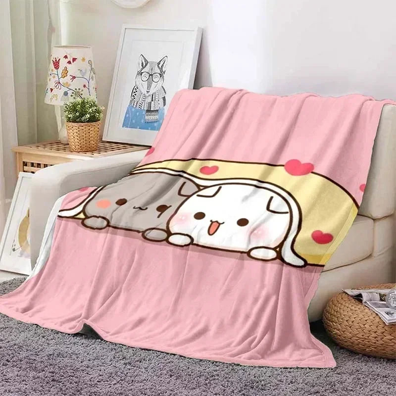 Cute Bubu and Dudu Series Blanket Cartoon Print Kids Warm Flannel Soft Comfortable Home Travel Blanket Bed Blanket Birthday Gift