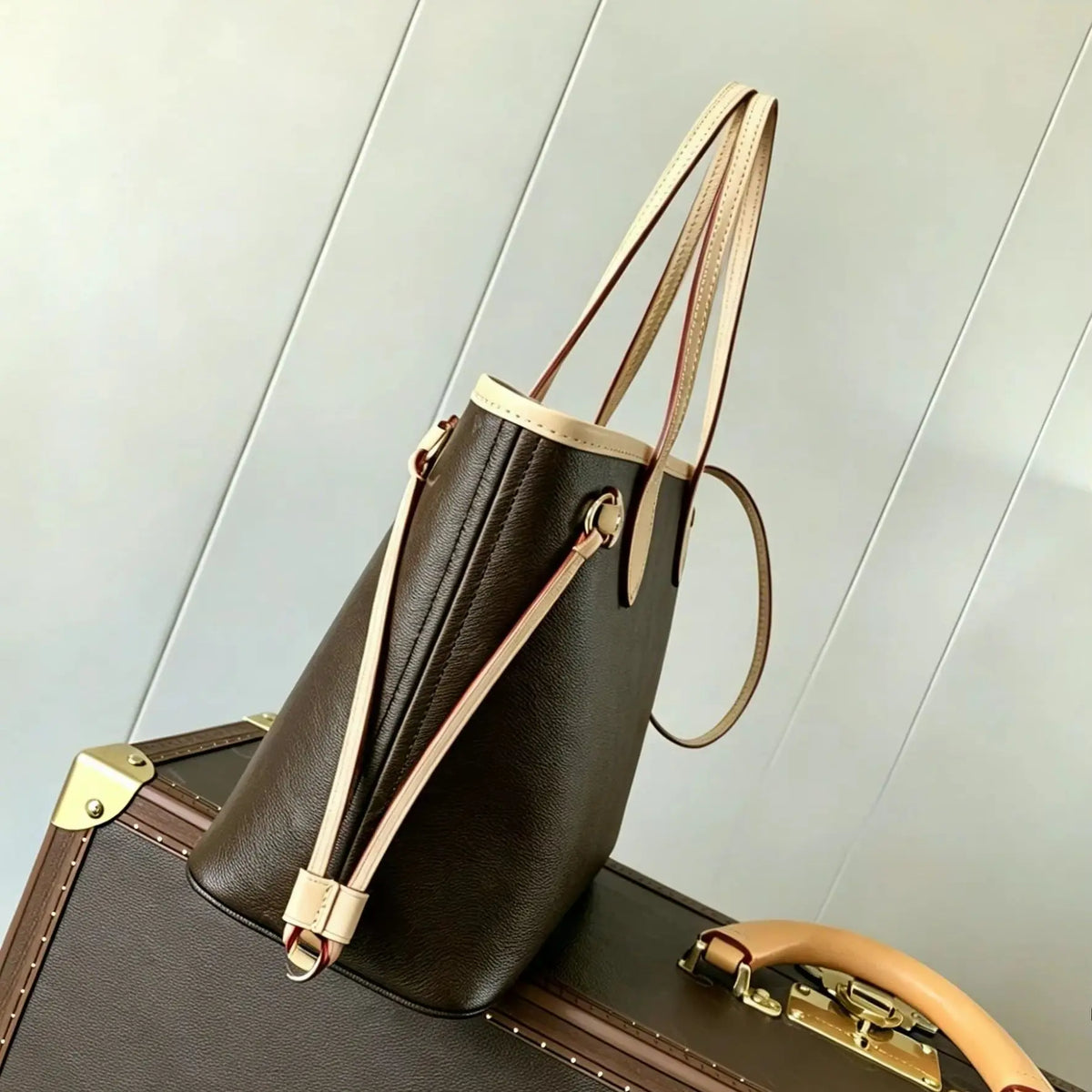 Dark Brown Grained Leather Mini Tote, Removable Strap
