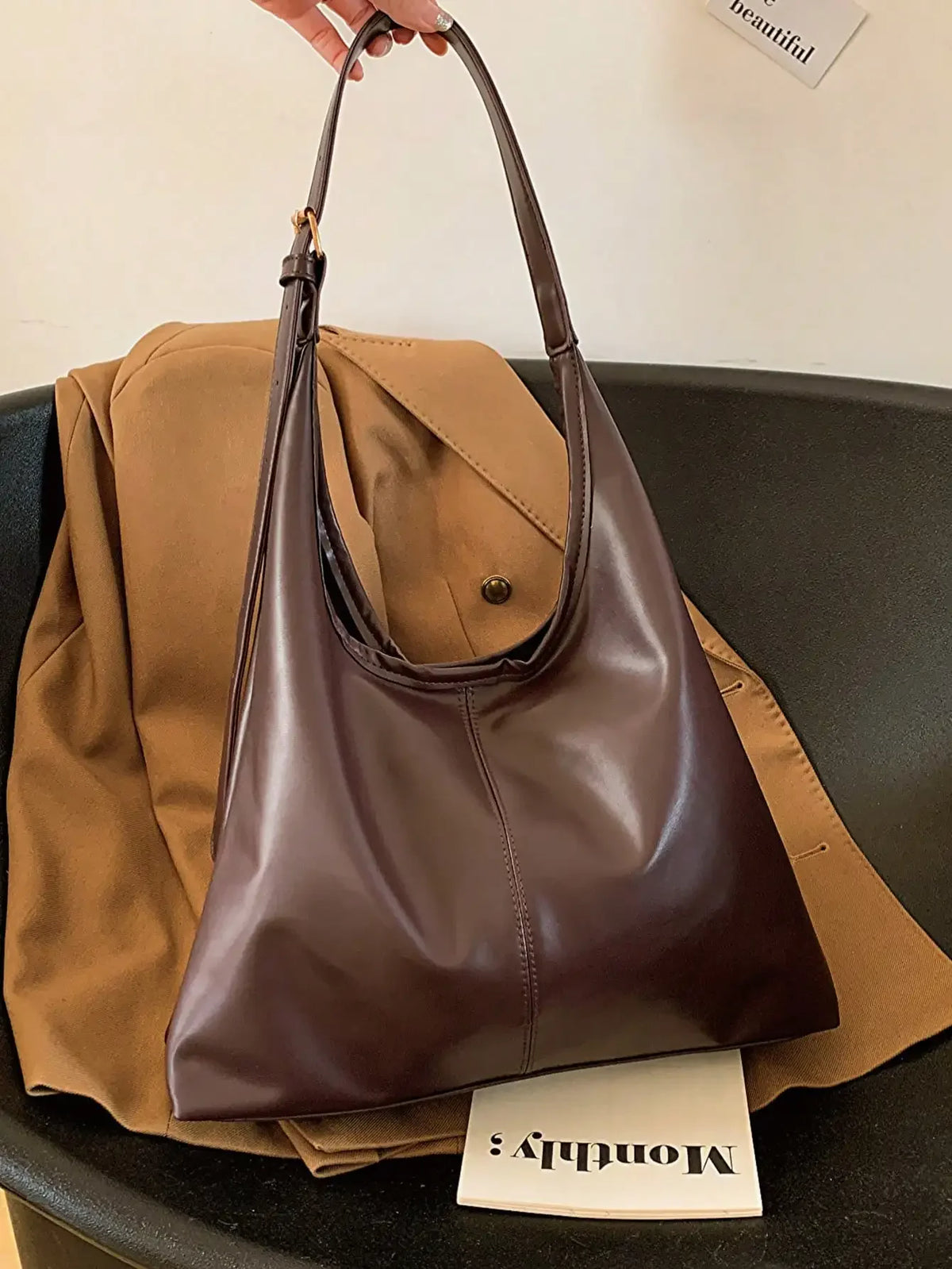 Large Capacity Solid Color Shoulder & Tote Bag