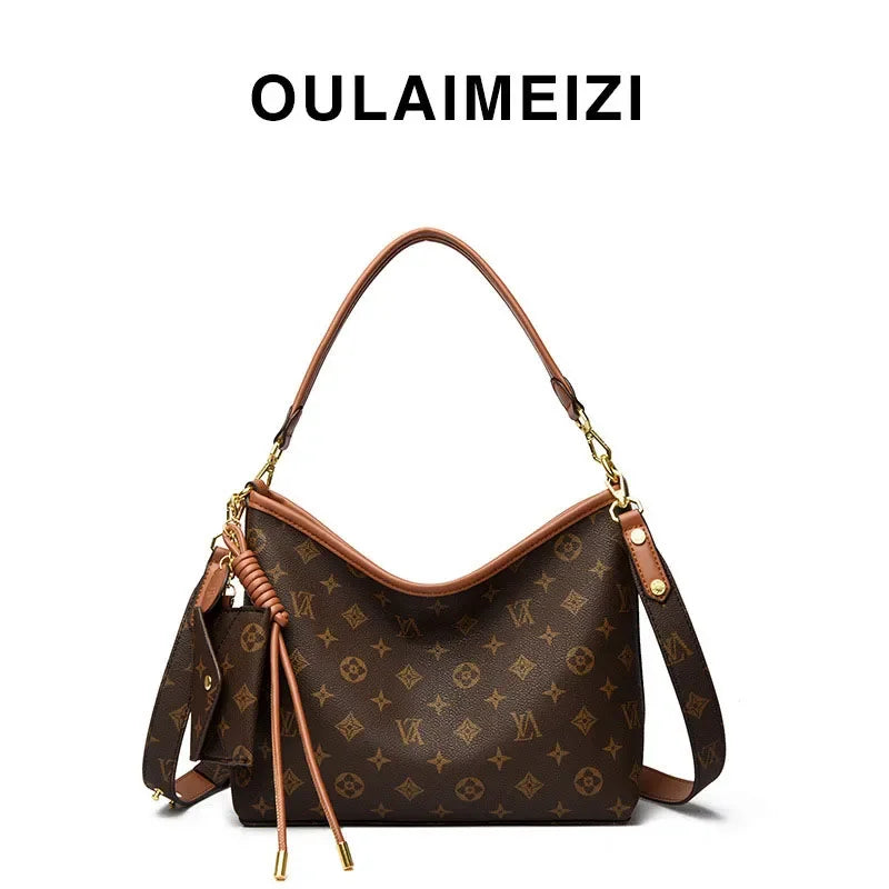 Vintage Canvas Hobo Tote with Mini Coin Bag Charm