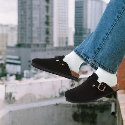 Men’s Suede Clogs — Soft Leather Cork Sandals with Arch Support