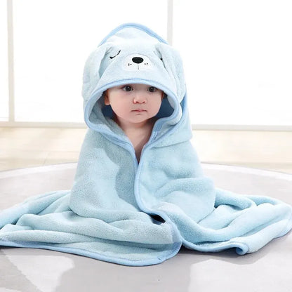 Gray Hooded Coral Fleece Bath Towel Blanket