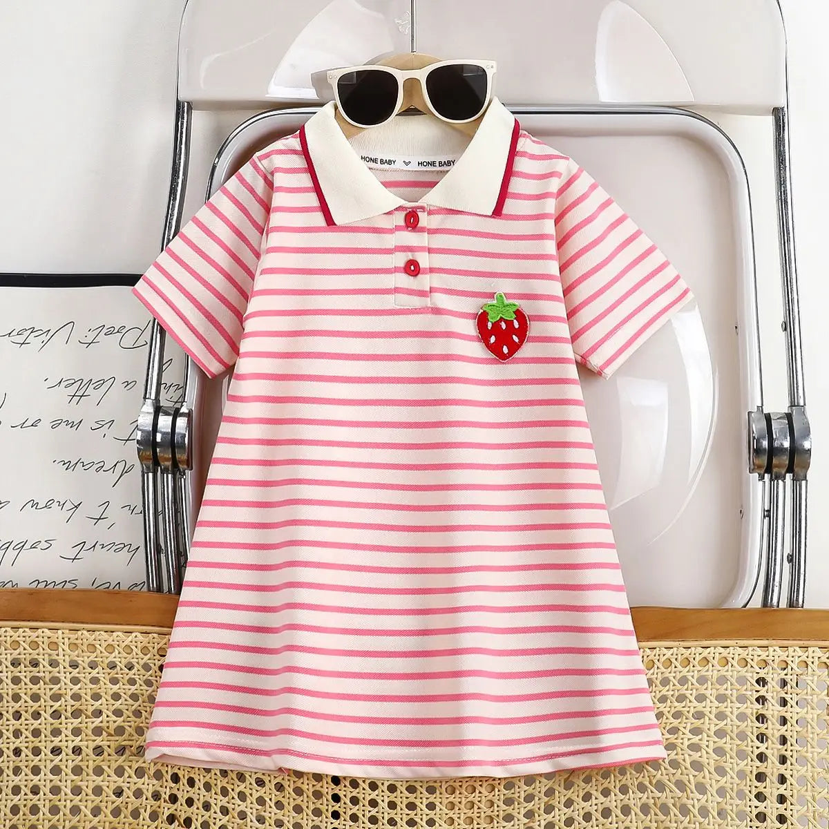 Striped Strawberry Print Girls Summer Dress