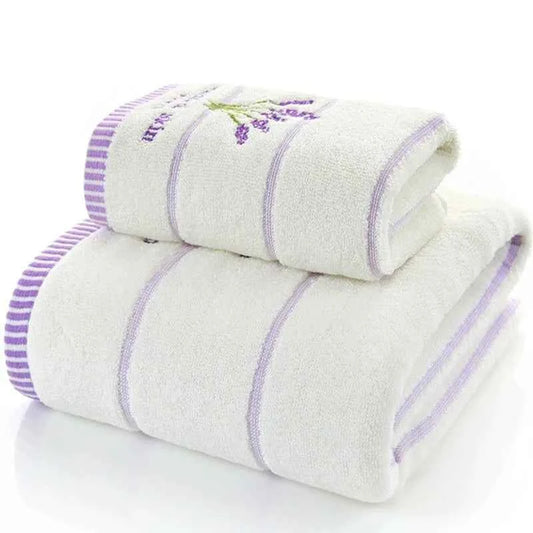 Terry Cloth Cotton Towel Set, Small Face Hand Towel, Lavender Purple and White, Home Bath Towels Bathroom, Absorbent, 2pcs/set