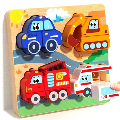 Four-in-one Wooden Toy, 3D Wooden Puzzle, Cartoon Animal, Cognitive Puzzle Early Learning and Educational Toy for Children, Gift