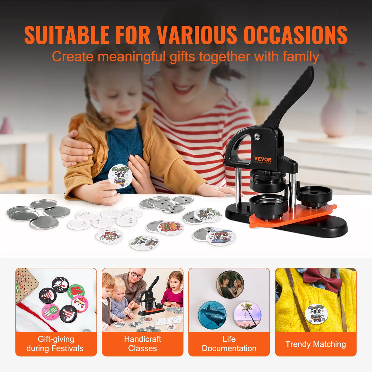 Button Maker 25/32/58 Pin Maker with Button Parts Ergonomic Arc Handle Punch Press Kit Button Maker Machine