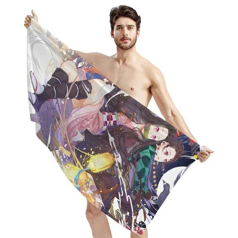 Bathing Towels Demon Slayer Nezuko Kamado Printing Anime Home Decor Textile Comfortable Summer Beach Towel Toalhas De Banho