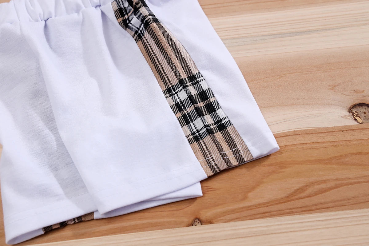 Checked Bear Print Tee & Shorts 2-Piece Set