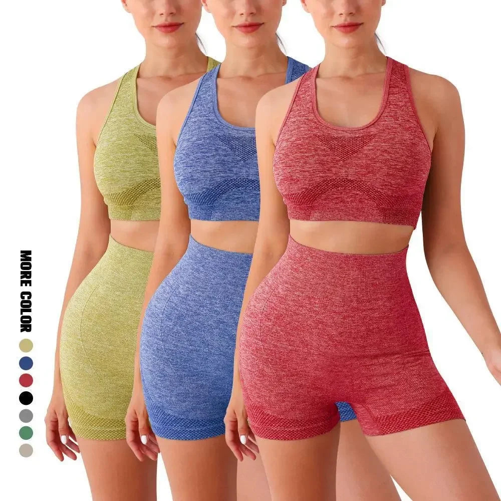 Women’s Seamless Yoga Set — Sports Bra, Shorts & Leggings