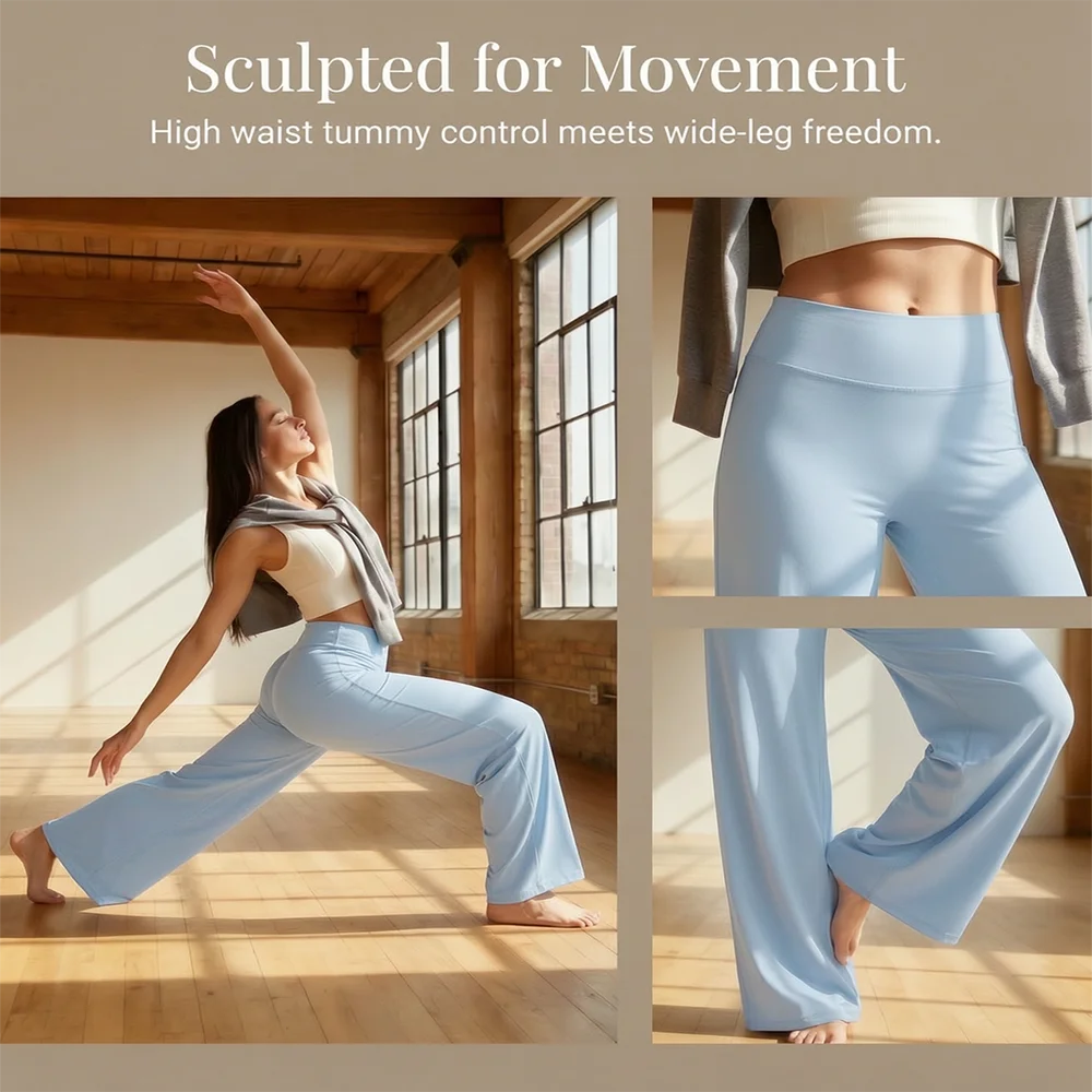 Women's High Waist Straight Leg Yoga Pants — Naked Feel Butt Lifting Ice Silk Trousers