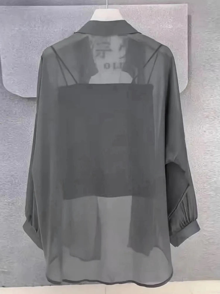 Women's Plus Size Chiffon Blouse — Long Sleeve Button Shirt