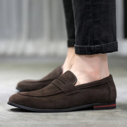 Men's Casual Shoes Suede Loafers Fashion Slip on Leather Shoes Soft Solid Dress Shoes Wedding Flats Plus Size Business Men Shoe
